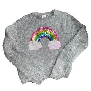 Heather Gray Sequin Rainbow Super Soft Sweater Junior Size XXL WM 8